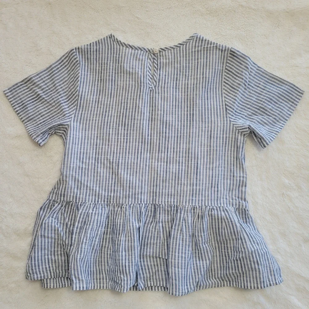 Next Girls 10 Embroidered Top Blue Striped Floral Giraffe Peplum Cotton Blouse